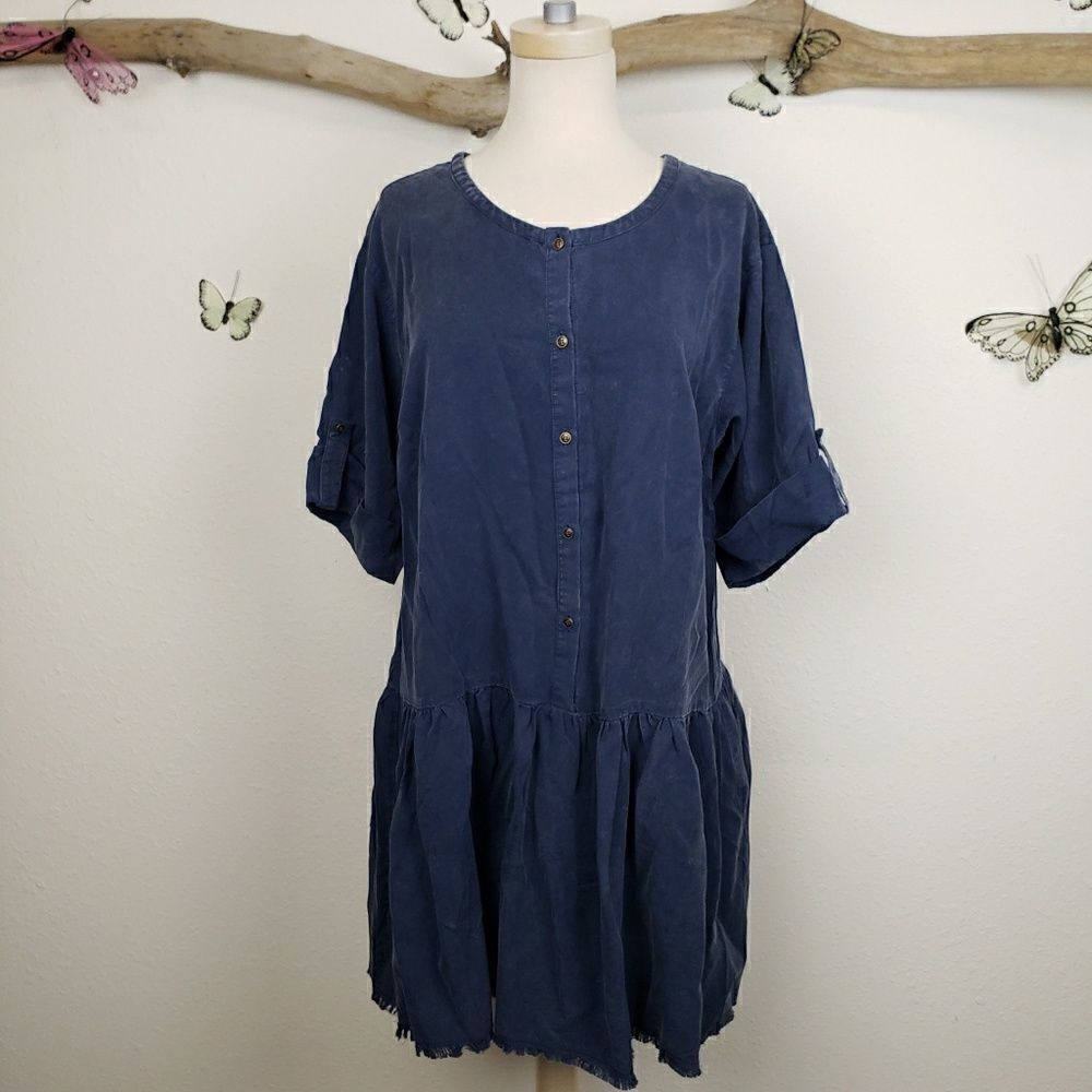 Doe & Rae drop waist distressed chambray dress